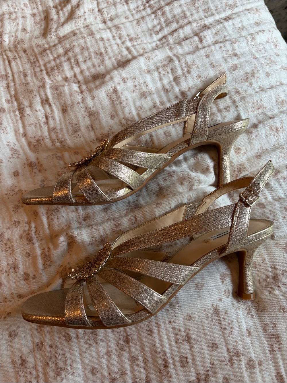 Alex Marie Metallic Gold Beaded Slingback Heels - Picture 7 of 12